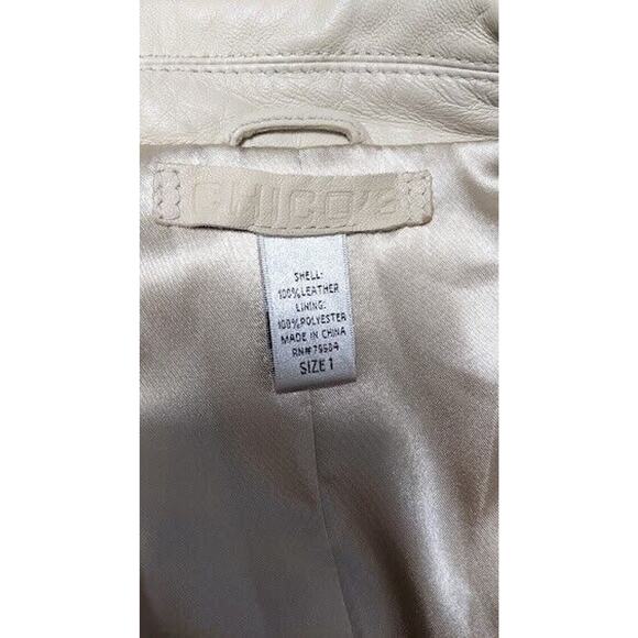 Chicos Womens Size 1 Leather Moto Jacket Tan Button Up Pockets - Picture 6 of 6